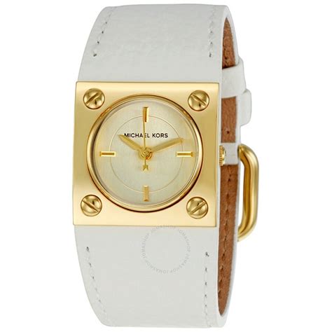 Michael Kors White Leather Champagne Dial Ladies Watch MK2213